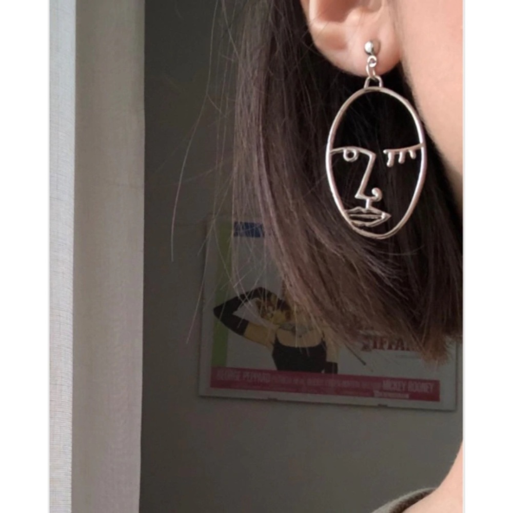 Wink Face Abstract Picasso Retro Artsy Earrings